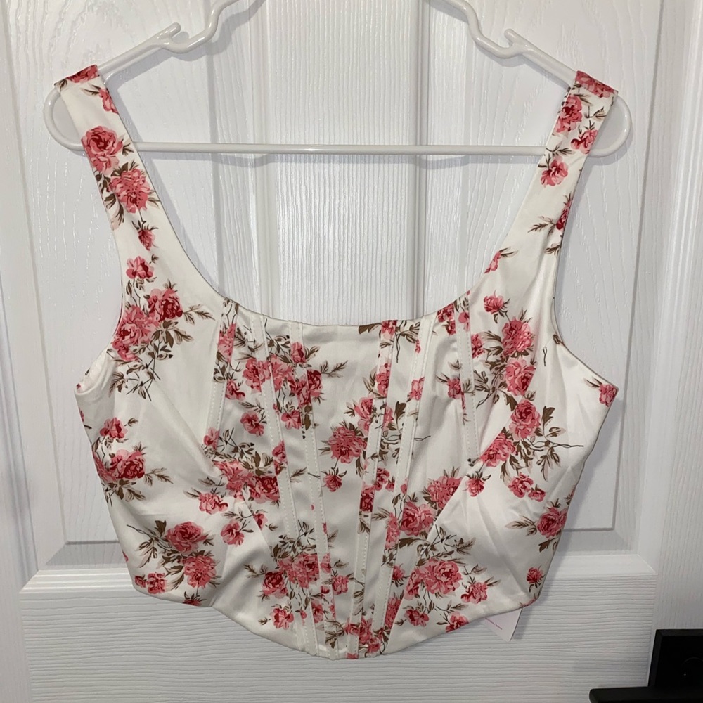 Going Out Top - PARTHEA Women’s Square Neck Pink Floral Corset Top - Picture 4 of 6